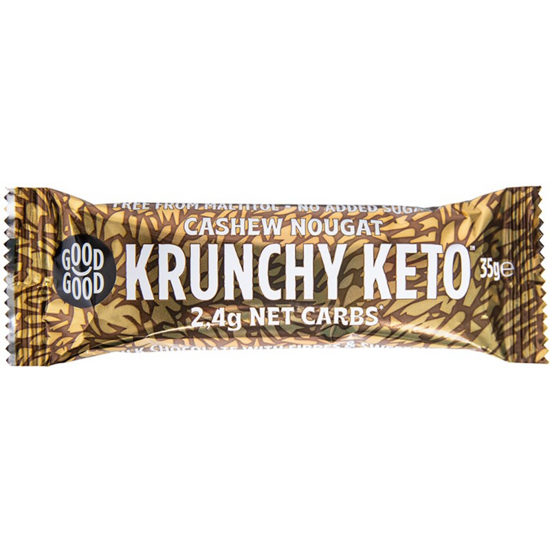 Ketopatukka Krunchy Keto, 35g-Proteiinipatukka-Good Good-Cashew Nougat-Aminopörssi