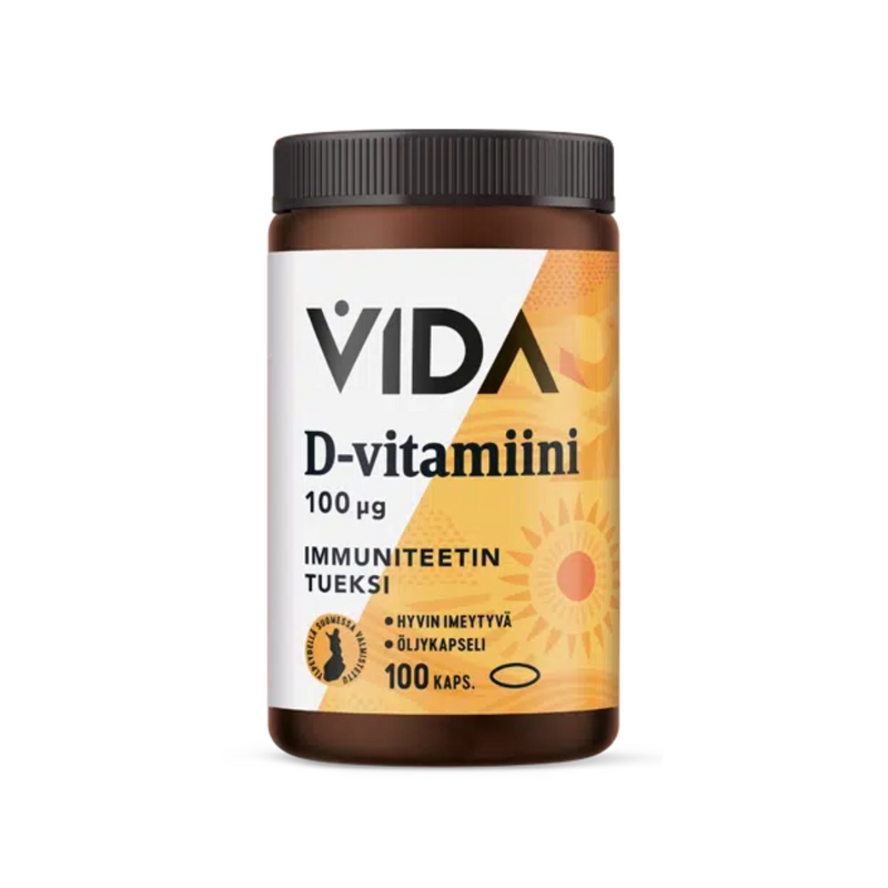 D-vitamiini 100ug, 100 kaps.-D-vitamiini-Vida-Aminopörssi