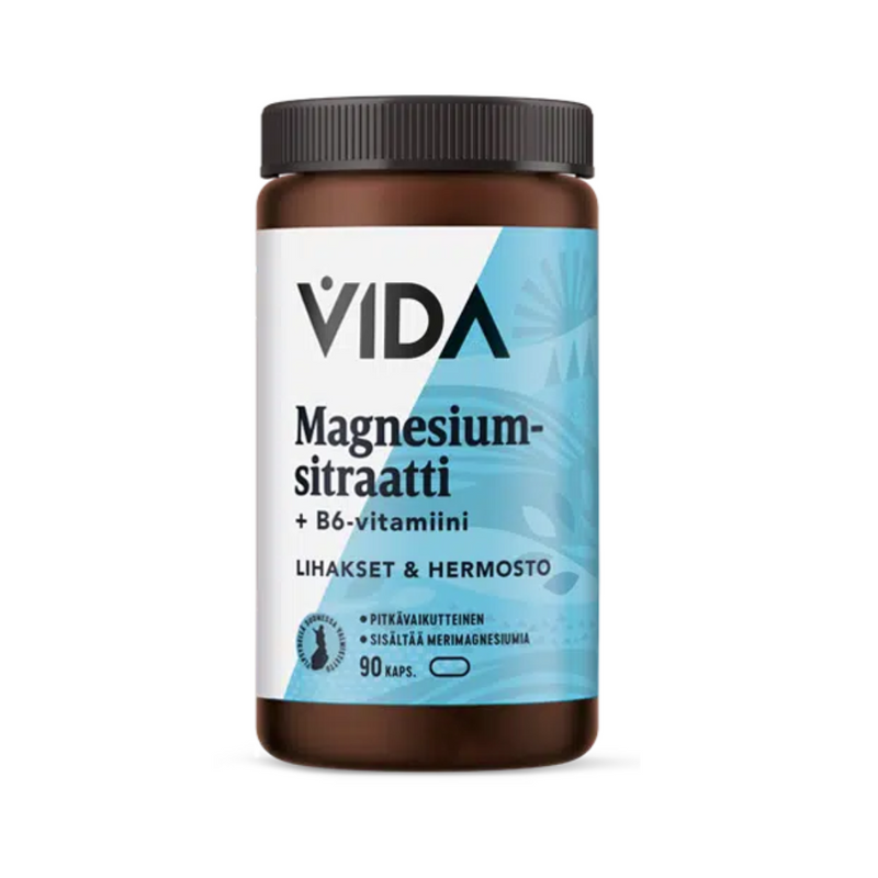 Magnesiumsitraatti+B6, 90 kaps.-Magnesium-Vida-Aminopörssi