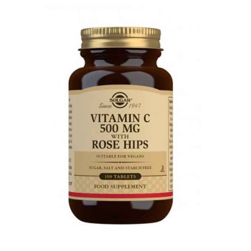 Vitamin C 500 mg with Rose Hips, 100 tabl.-C-vitamiini-Solgar-Aminopörssi