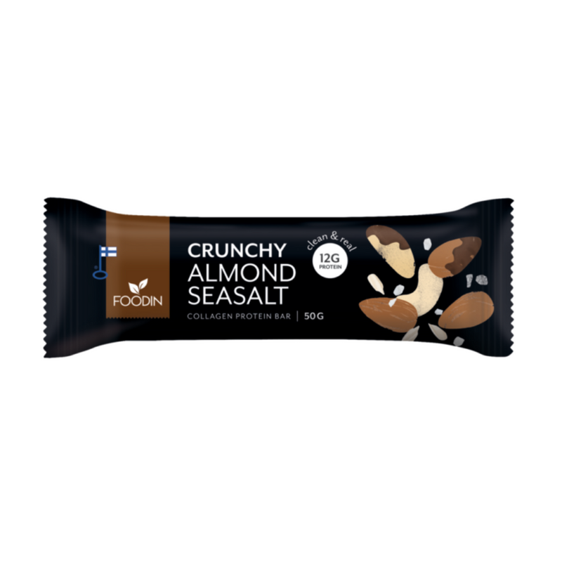 Crunchy Collagen Protein Bar, 50g-Proteiinipatukka-Foodin-Almond Seasalt-Aminopörssi