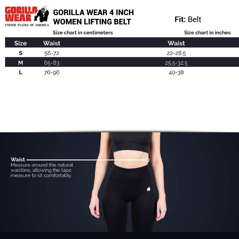 4 Inch Women's Lifting Belt, black-Nostovyö-Gorilla Wear-S-Aminopörssi