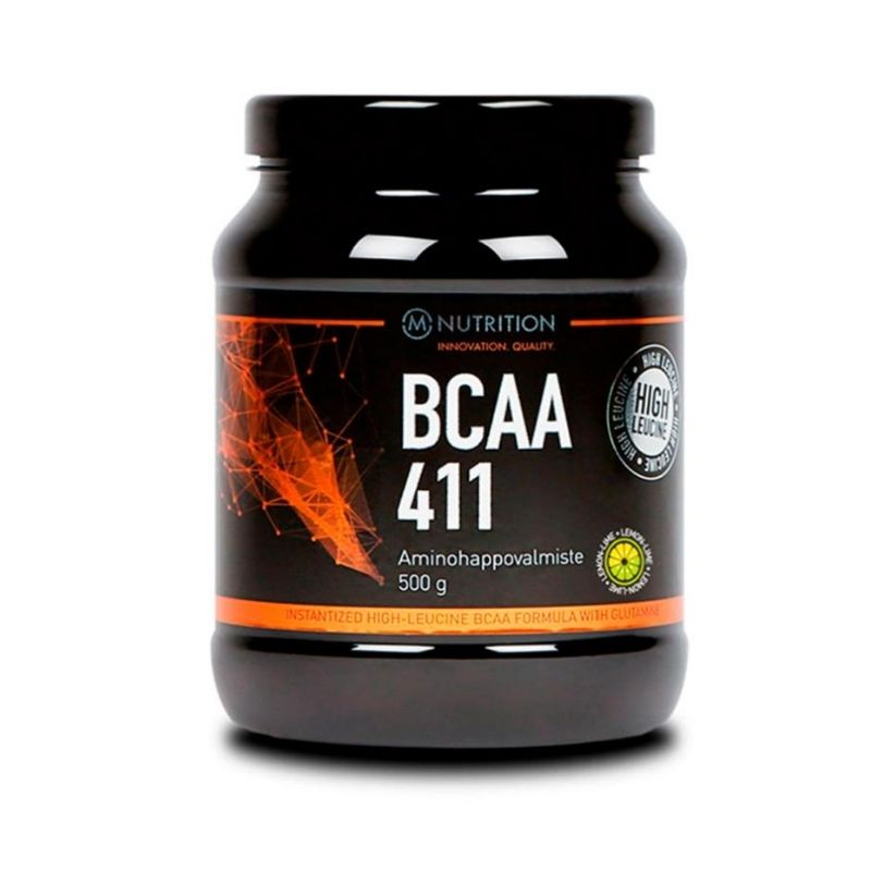 BCAA 411, 500 g-BCAA-aminohappo-M-Nutrition-Lemon Lime-Aminopörssi