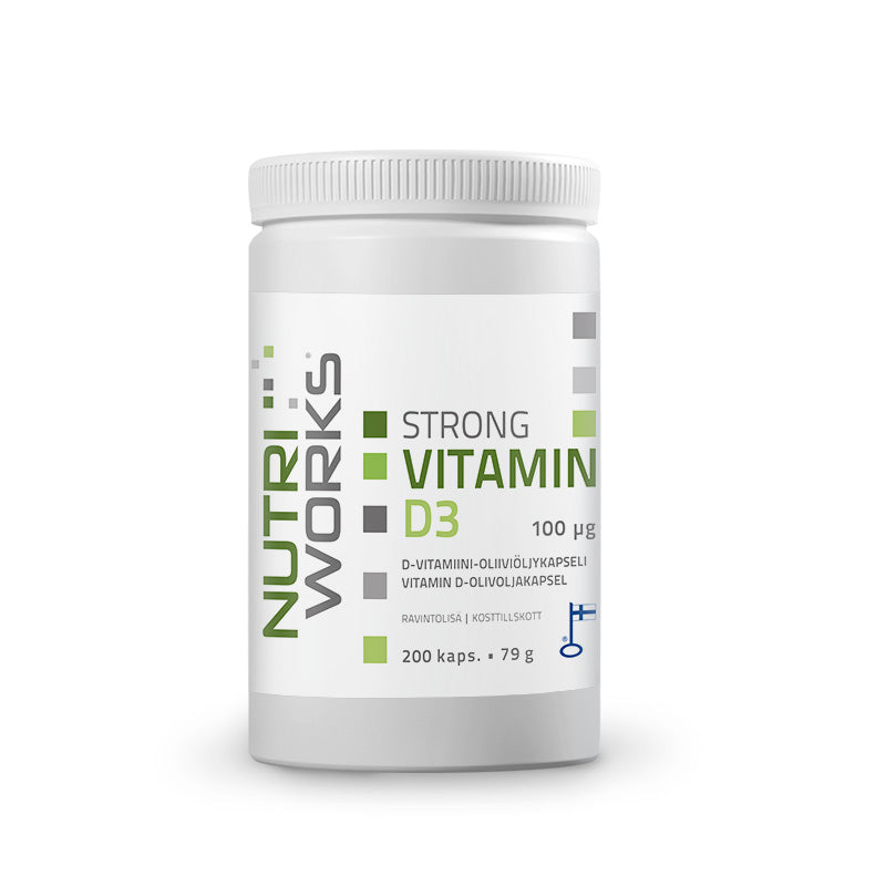 Strong Vitamin D3 100 µg 200 kaps.-D-vitamiini-Nutri Works-Aminopörssi