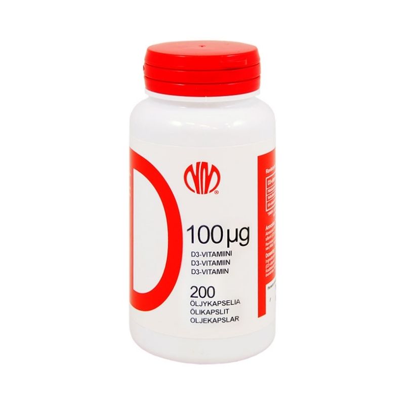 D 100 µg (D3-vitamiini) 200 kaps.-D-vitamiini-Natura Media-Aminopörssi