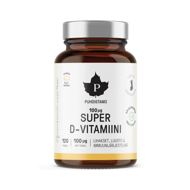 Super D-vitamiini 100ug, 120 kaps.-D-vitamiini-Puhdistamo-Aminopörssi