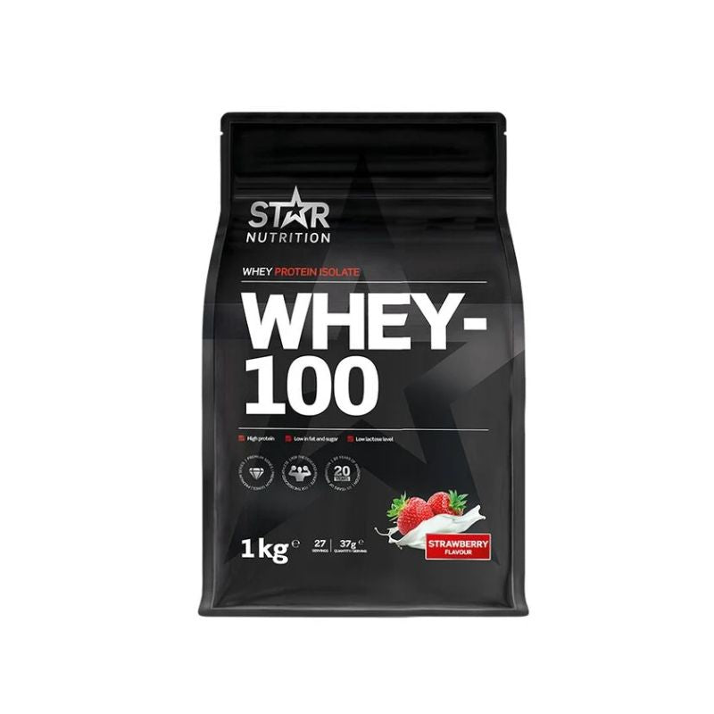 Whey-100®, 1kg-Heraisolaatti-Star Nutrition-Strawberry-Aminopörssi