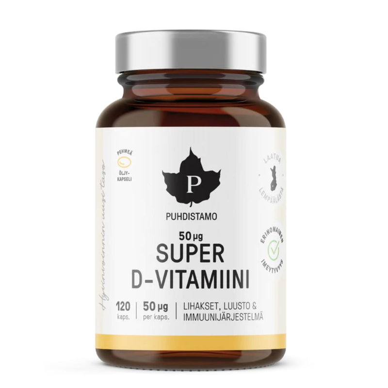Super D-vitamiini 50ug, 120 kaps.-D-vitamiini-Puhdistamo-Aminopörssi