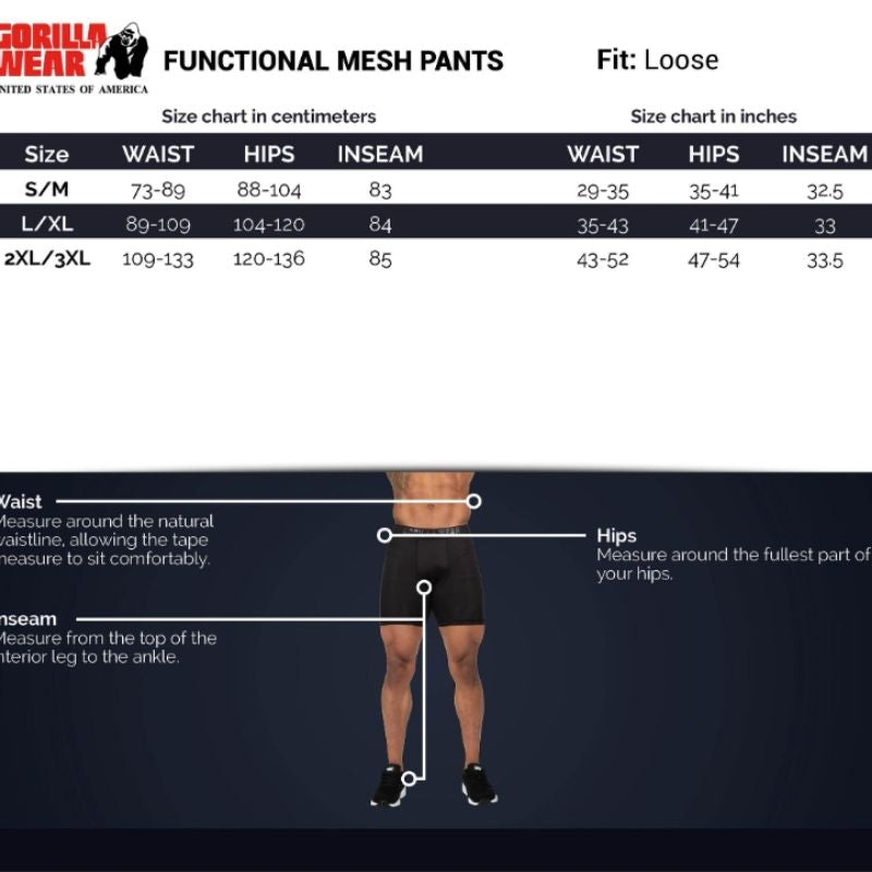 Functional mesh housut, musta/valkoinen-Miesten housut-Gorilla Wear-S/M-Aminopörssi