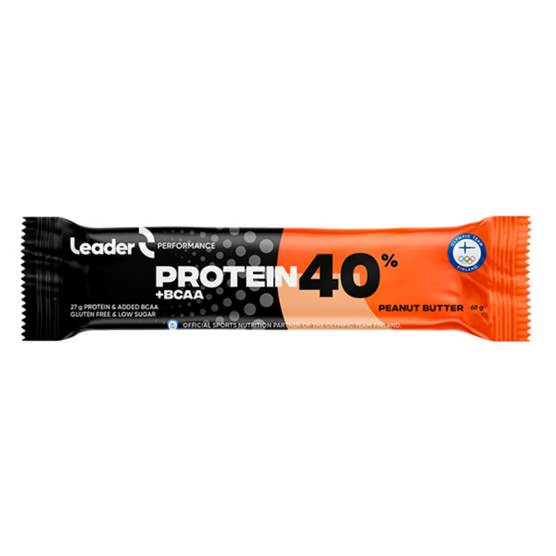 40 % Protein + BCAA, 68 g-Proteiinipatukka-LEADER-Peanutbutter-Aminopörssi
