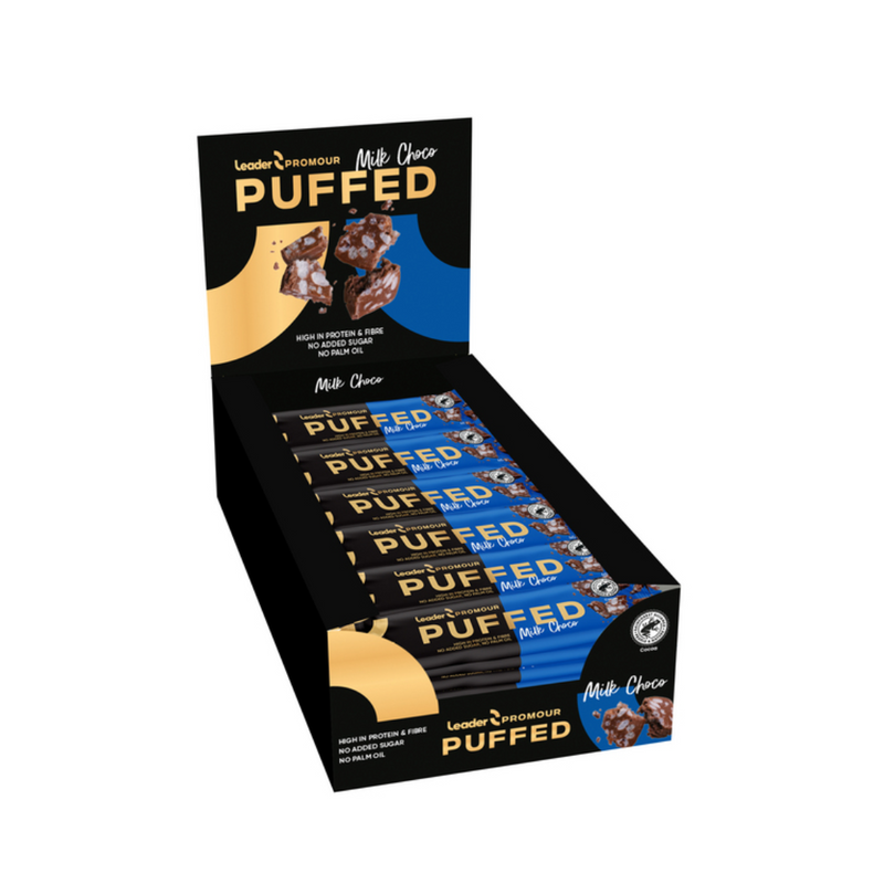 Leader Puffed Milk Choco proteiinipatukkalaatikko, 24x40g-Proteiinipatukka-LEADER-Aminopörssi