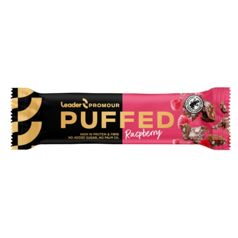 Leader Promour Puffed, 40g-Proteiinipatukka-LEADER-Raspberry-Aminopörssi