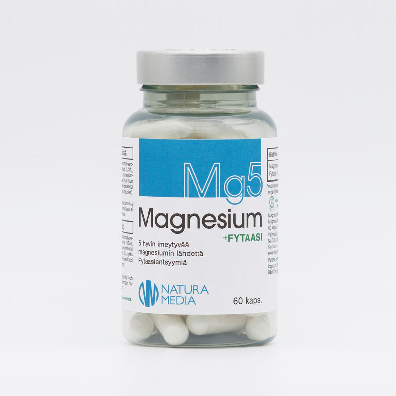 Mg5 Magnesium-Fytaasi, 60 kaps.-Mangesium-Natura Media-Aminopörssi