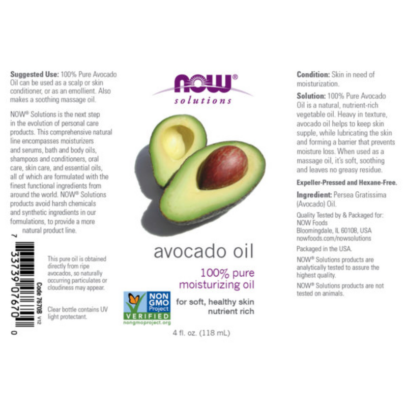Avocado Oil, 118 ml-Kosteusvoide-NOW® Foods-Aminopörssi