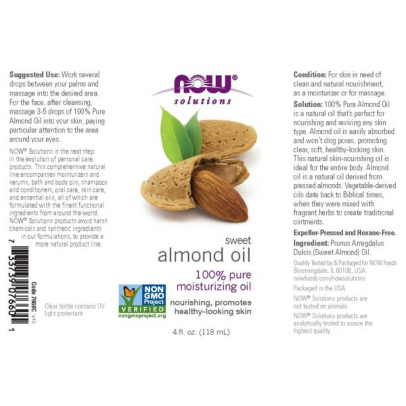 Almond Oil, 118 ml-Kosteusvoide-NOW® Foods-Aminopörssi