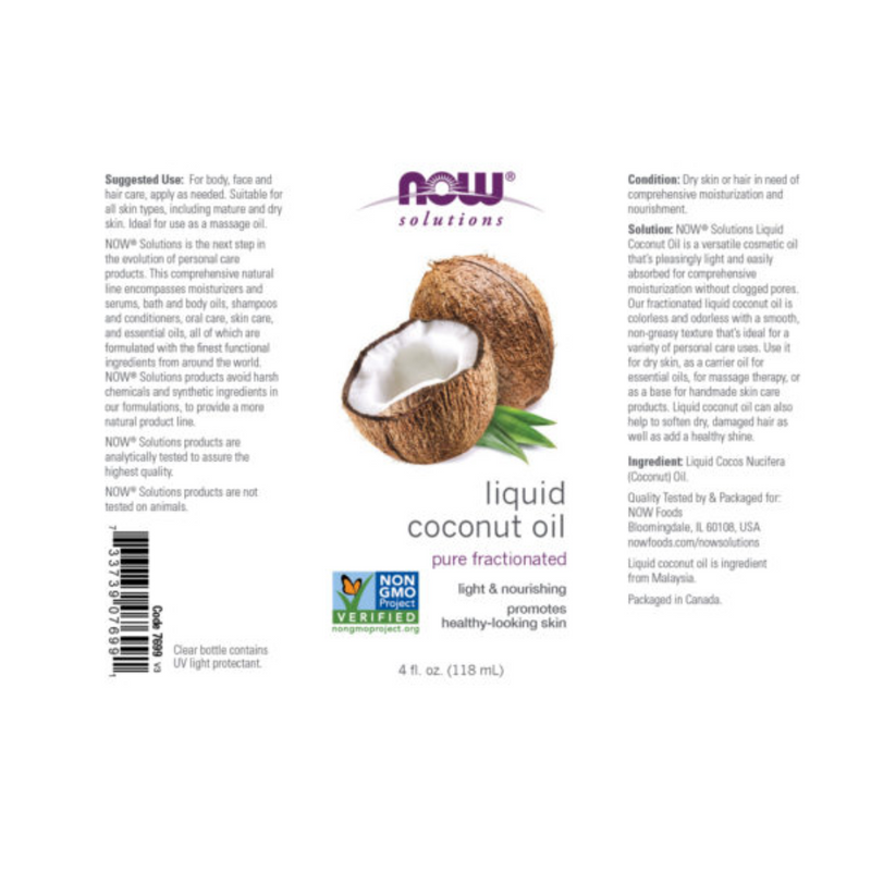 Liquid Coconut Oil, 118 ml-Kosteusvoide-NOW® Foods-Aminopörssi