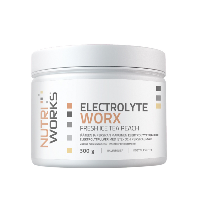 Electrolyte worX elektrolyyttijauhe, 300 g-Elektrolyyttijauhe-Nutri Works-Fresh Ice Tea Peach-Aminopörssi