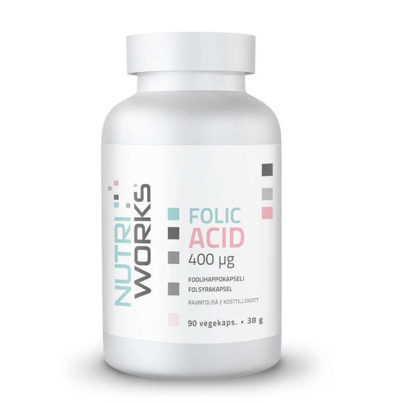 Folic Acid 400 µg 90 vegekaps.-B-vitamiini-Nutri Works-Aminopörssi