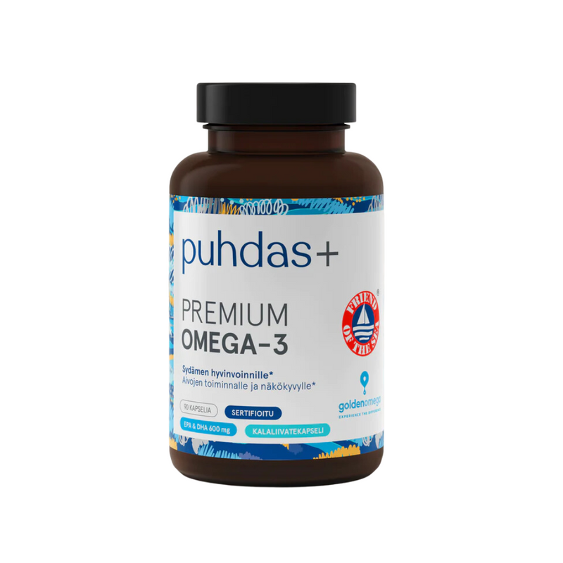 Premium Omega-3, 90 kaps-Kalaöljy-Puhdas+-Aminopörssi