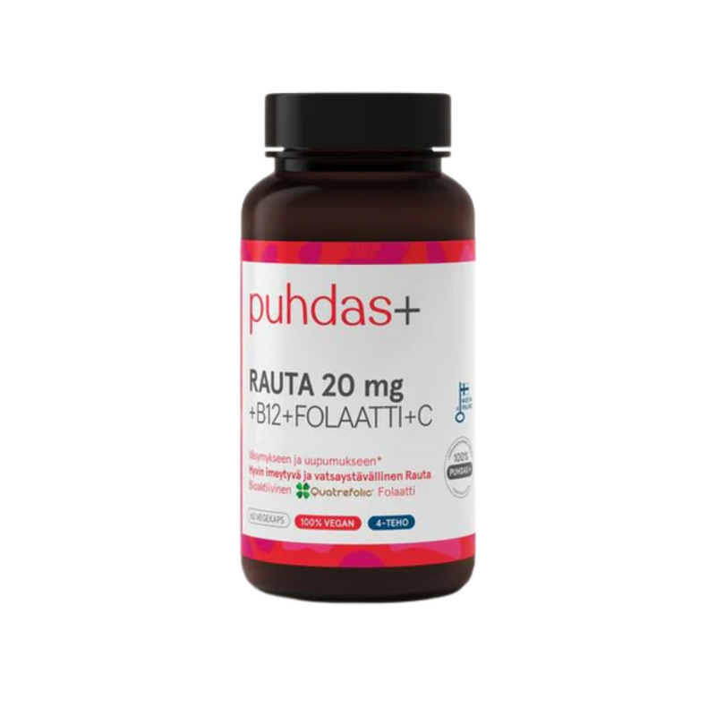Puhdas+ Rauta+ B12+Folaatti+C, 60 kaps-Rauta-Puhdas+-Aminopörssi