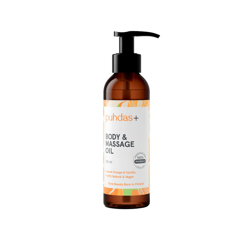 Body & Massage Oil - Vartalo & Hierontaöljy 150ml-Kosteusvoide-Puhdas+-Appelsiini-vanilja-Aminopörssi