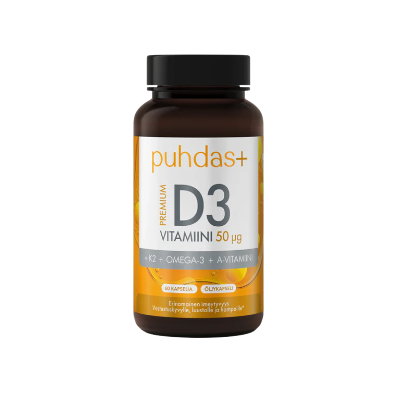 Puhdas+ Premium D3-vitamiini 50 µg 120 kaps.