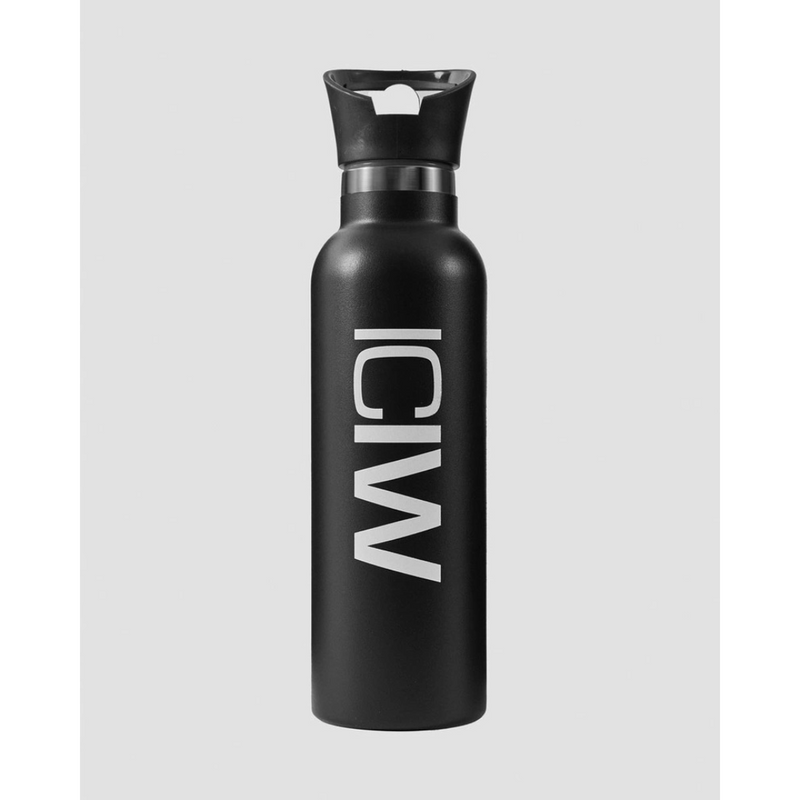 Waterbottle Stainless Steel, Black/White logo 600ml-Teräspullo-ICANIWILL-Aminopörssi