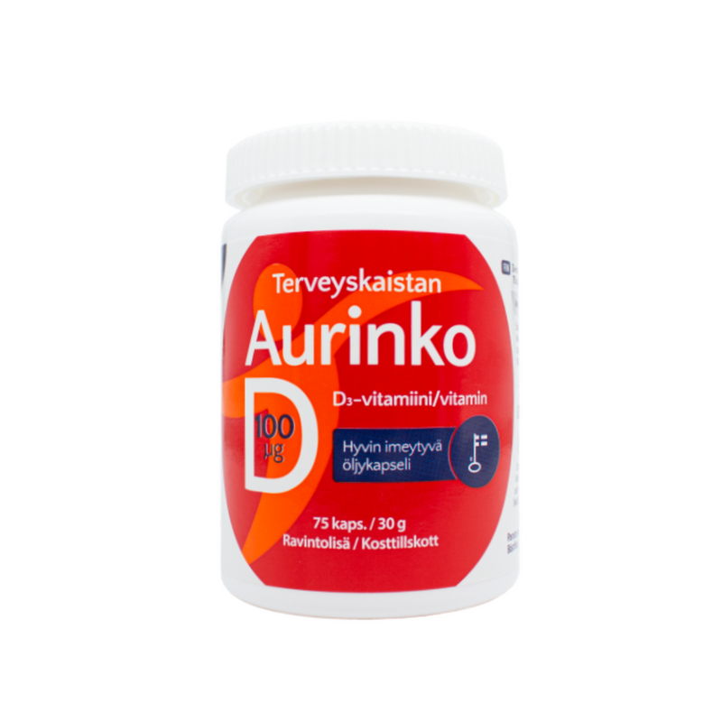 Aurinko D 100 µg 75 kaps-D-vitamiini-Terveyskaista-Aminopörssi