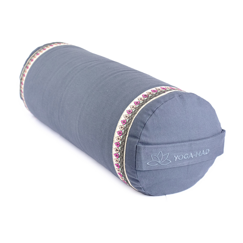 Yoga Bolster,gray with ribbon trim-Joogabolsteri-YogaMad-Aminopörssi