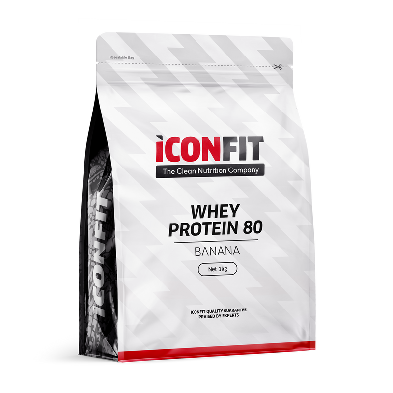 Whey Protein 80, 1kg-Herakonsentraatti-ICONFIT-Banana-Aminopörssi