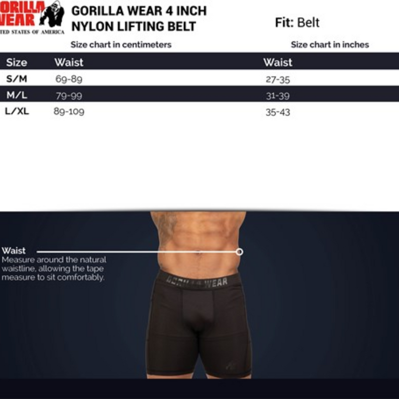 4 Inch Nylon Lifting Belt, black/gray-Nostovyö-Gorilla Wear-S/M-Aminopörssi