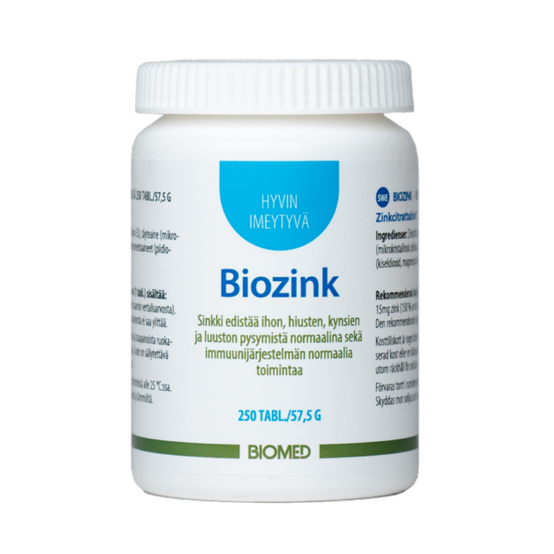 BioZink, 250 tabl-Sinkki-Biomed-Aminopörssi