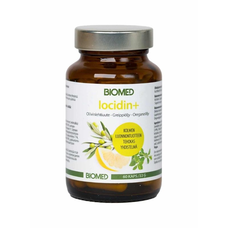 Iocidin Plus, 60 kaps.-Greippiöljy-Oliivinlehtiuute-Biomed-Aminopörssi