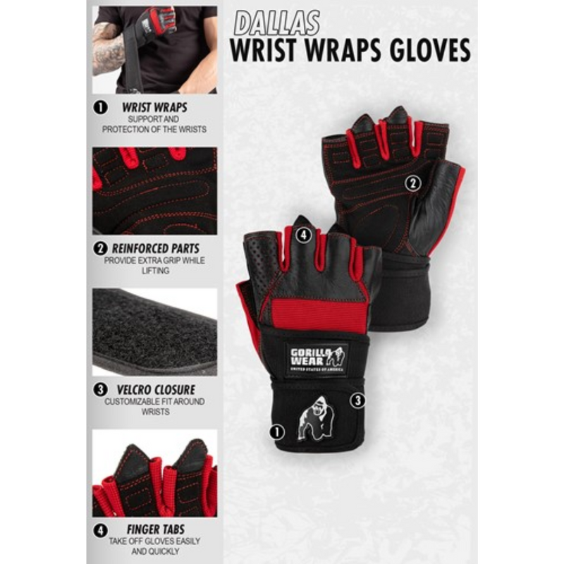 Dallas Wrist Wrap Gloves, black/red stitched-Treenihanska-Gorilla Wear-S-Aminopörssi