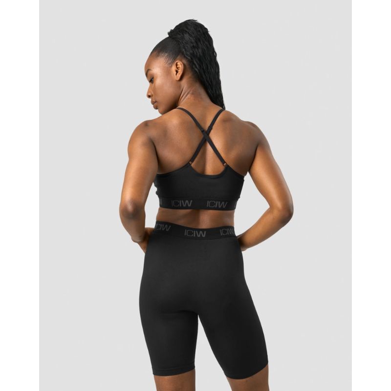 Define Seamless Logo Strappy Sports Bra Black-Naisten urheiluliivit-ICANIWILL-Aminopörssi