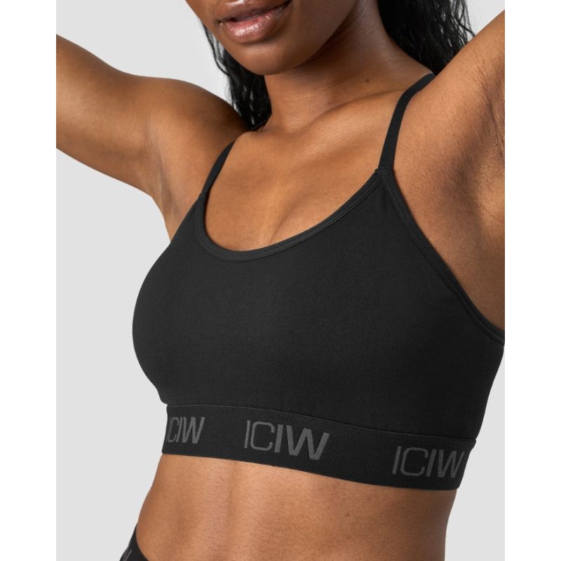 Define Seamless Logo Strappy Sports Bra Black-Naisten urheiluliivit-ICANIWILL-Aminopörssi