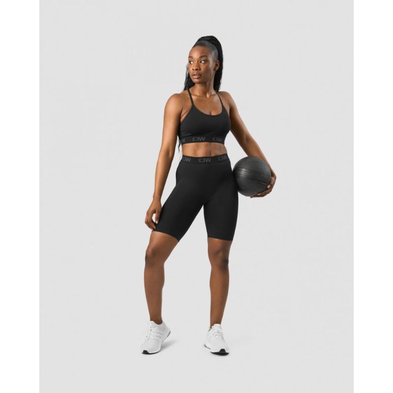 Define Seamless Logo Strappy Sports Bra Black-Naisten urheiluliivit-ICANIWILL-Aminopörssi