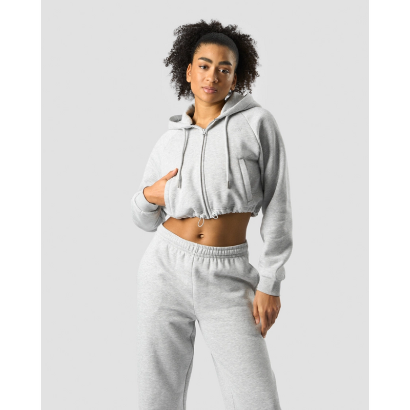 Everyday Cropped Hoodie Wmn Light Grey Melange-Naisten pitkähihaiset ja hupparit-ICANIWILL-S-Aminopörssi