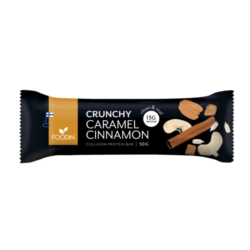 Crunchy Collagen Protein Bar, 50g-Proteiinipatukka-Foodin-Caramel Cinnamon-Aminopörssi