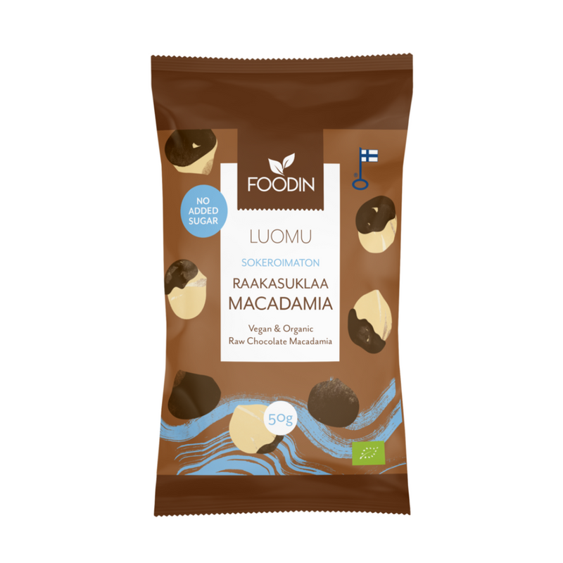 Raakasuklaamacadamia, sokeroimaton 50g-Makeinen-Foodin-Aminopörssi