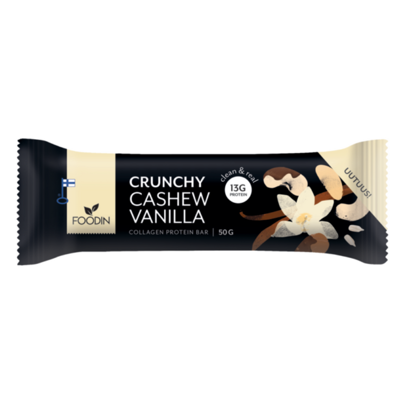 Crunchy Collagen Protein Bar, 50g-Proteiinipatukka-Foodin-Cashew-Vanilla-Aminopörssi