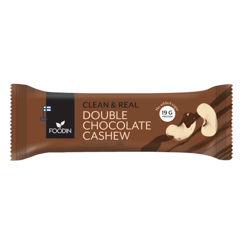 Clean & Real Protein Bar, 55g-Proteiinipatukka-Foodin-Clean & Real Protein Bar Double Chocolate Cashew-Aminopörssi