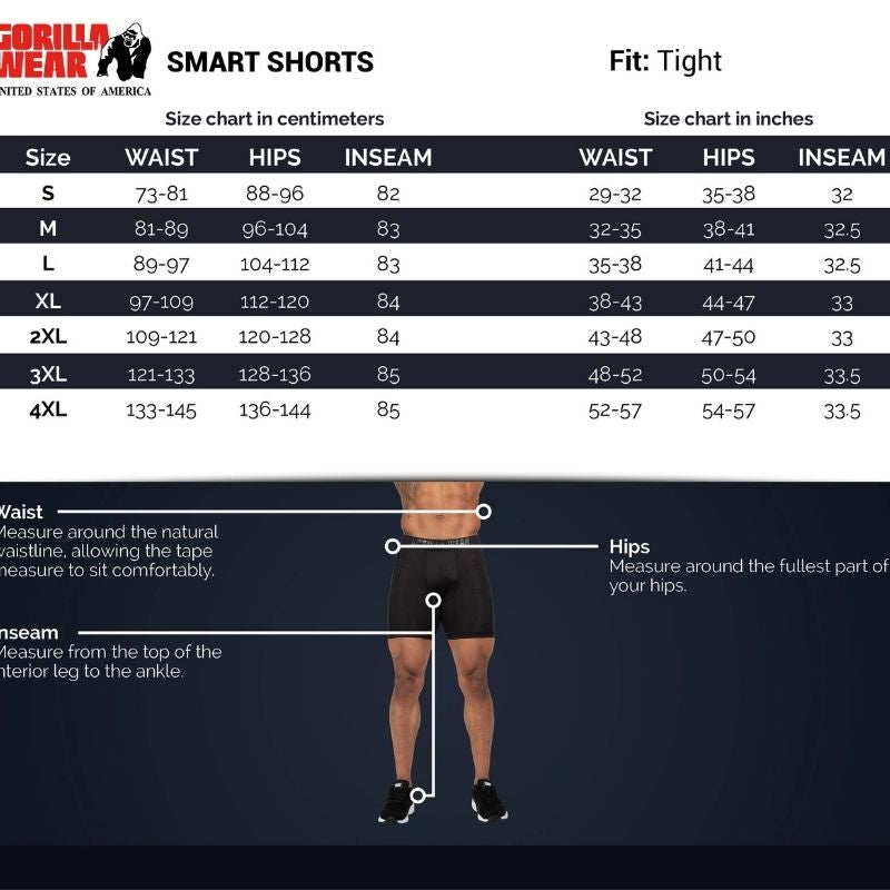 Smart Shorts, musta-Miesten kompressioshortsit-Gorilla Wear-S-Aminopörssi