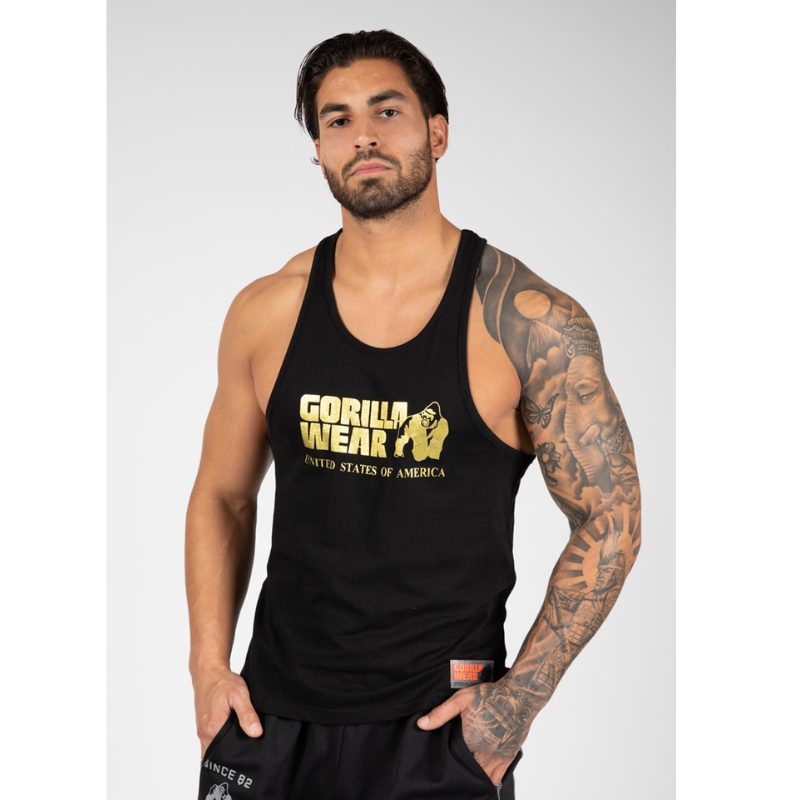 Classic Tank Top - Black/Gold-Miesten hihattomat paidat-Gorilla Wear-S-Aminopörssi