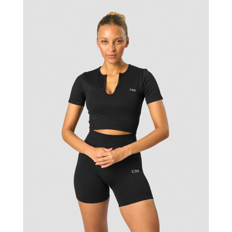 Ribbed Define Seamless Cropped T-shirt Black-Naisten pitkähihaiset ja hupparit-ICANIWILL-XS-Aminopörssi