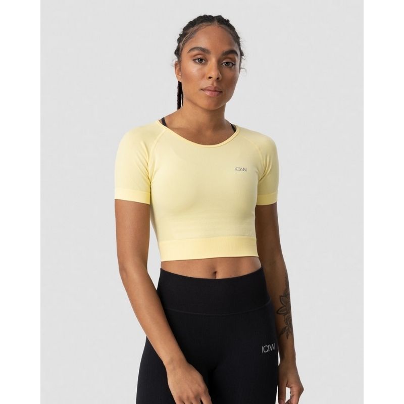 Define Seamless Cropped T-shirt Lemon Melange Wmn-T-paita-ICANIWILL-XS-Aminopörssi