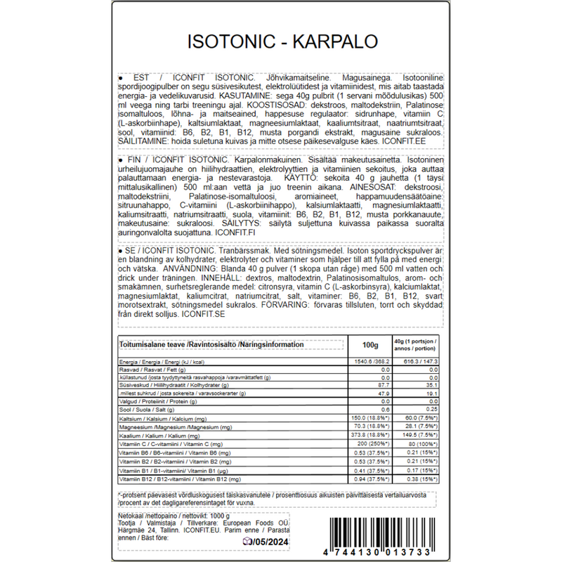 Isotonic, 1 kg-Urheilujuoma-ICONFIT-Grapefruit-Aminopörssi