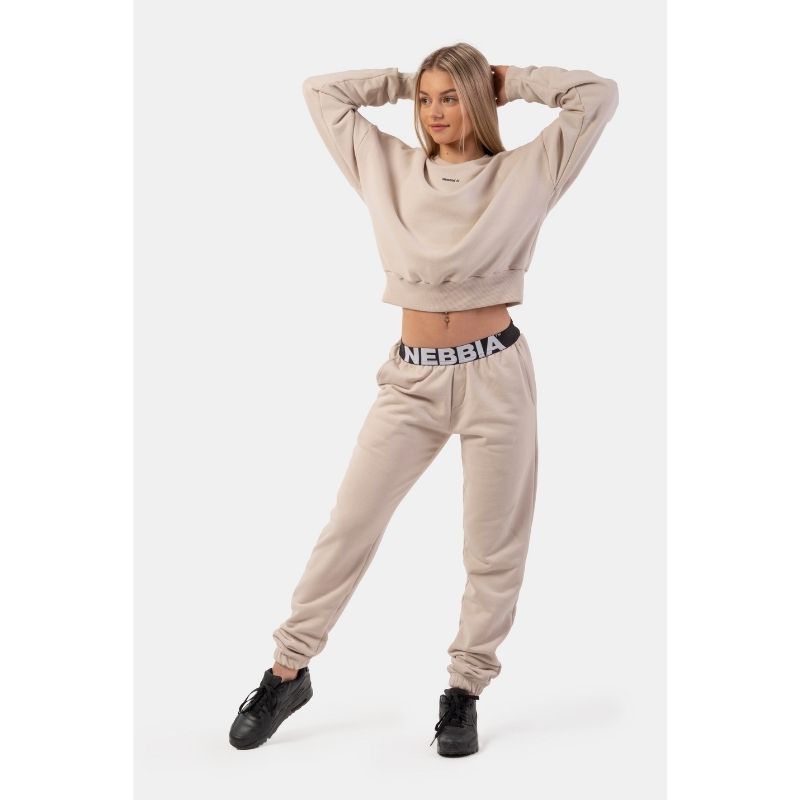 Iconic Mid-Waist Sweatpants With Elastic "N" Waistband 408 cream-Naisten housut-Nebbia-XS-Aminopörssi