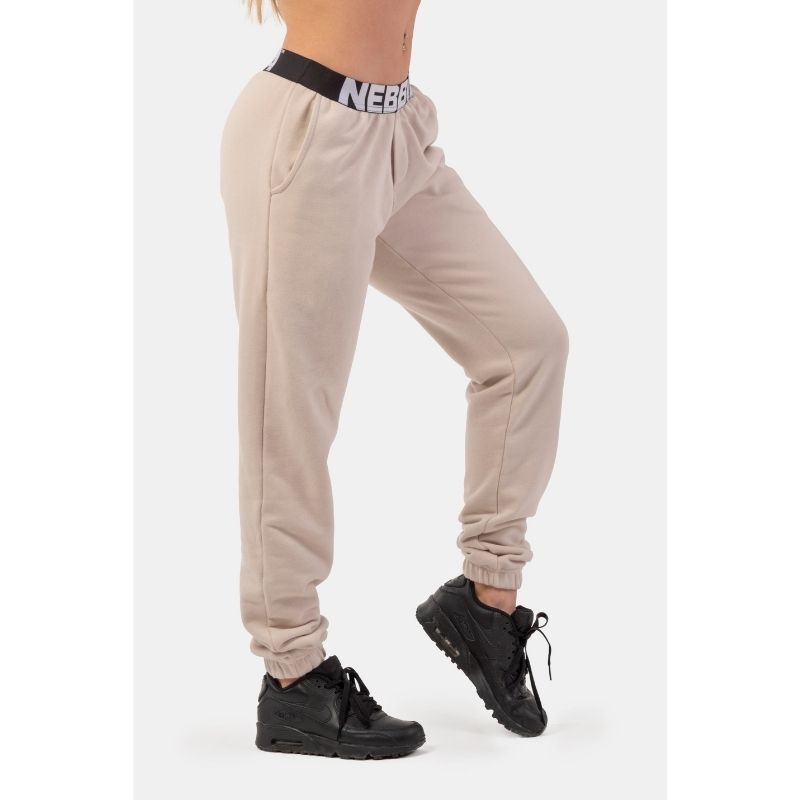 Iconic Mid-Waist Sweatpants With Elastic "N" Waistband 408 cream-Naisten housut-Nebbia-XS-Aminopörssi