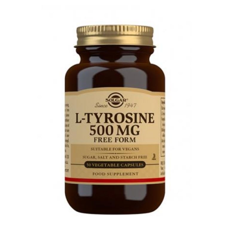 L-Tyrosine 500 mg, 50 vegekaps.-L-Tyrosiini-Solgar-Aminopörssi